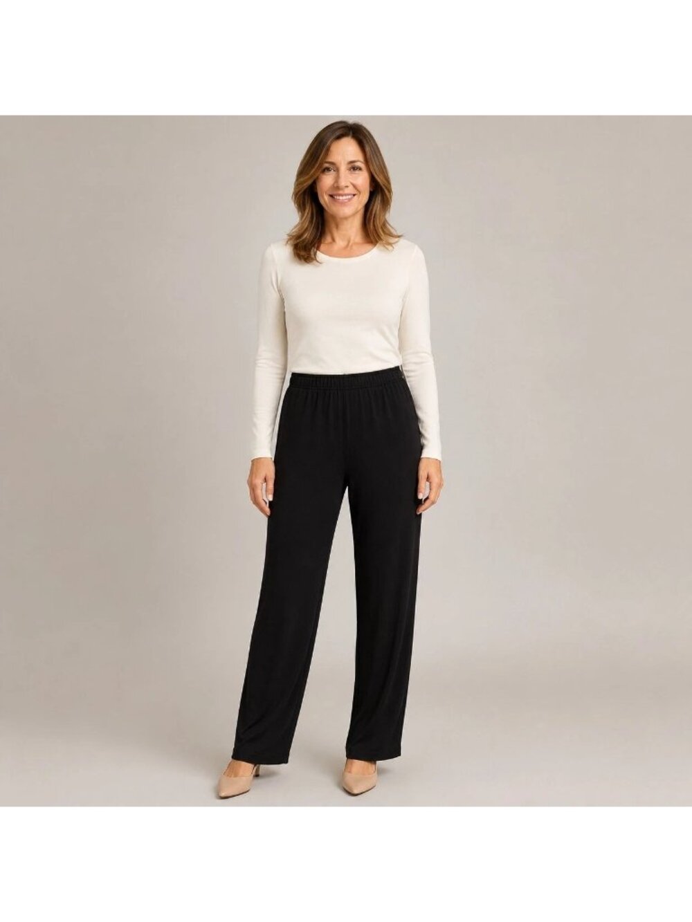 Vintage Karen Kane Pants Slinky Knit Size M Black Elastic Pull On 31" Inseam